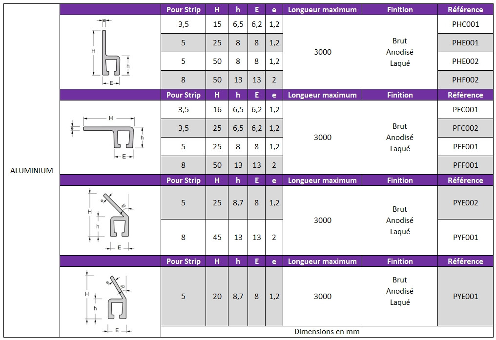 Profil aluminium porte brosse strip industrielle